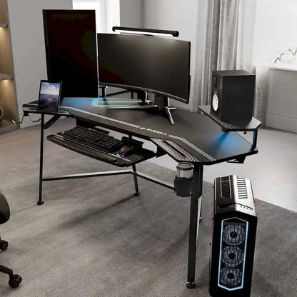 72 Large Gaming Desk Black Multifunctional Computer Desk with Keyboard Tray