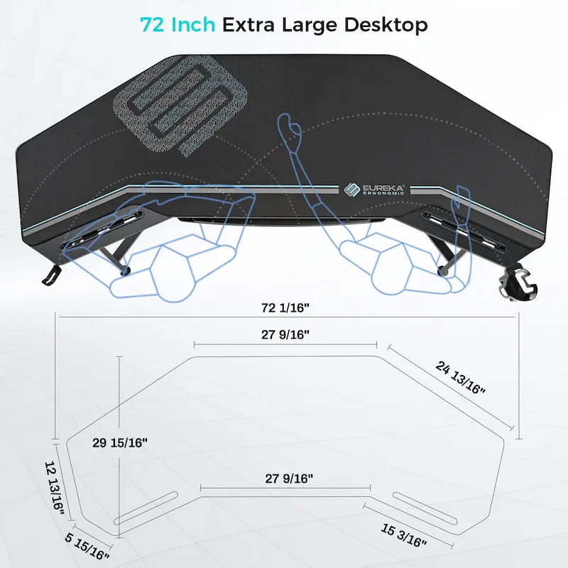72 Large Gaming Desk Black Multifunctional Computer Desk with Keyboard Tray