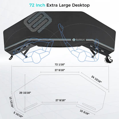 72 Large Gaming Desk Black Multifunctional Computer Desk with Keyboard Tray