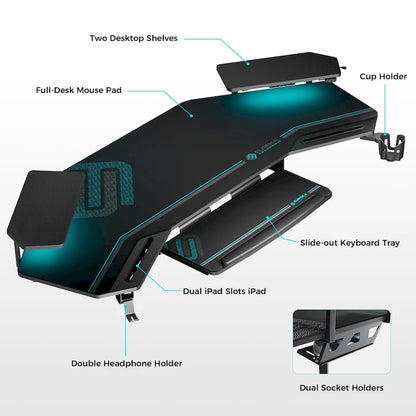 72 Large Gaming Desk Black Multifunctional Computer Desk with Keyboard Tray