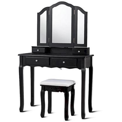 Vanity Table Set Makeup Dressing Table with Tri-Folding Mirror