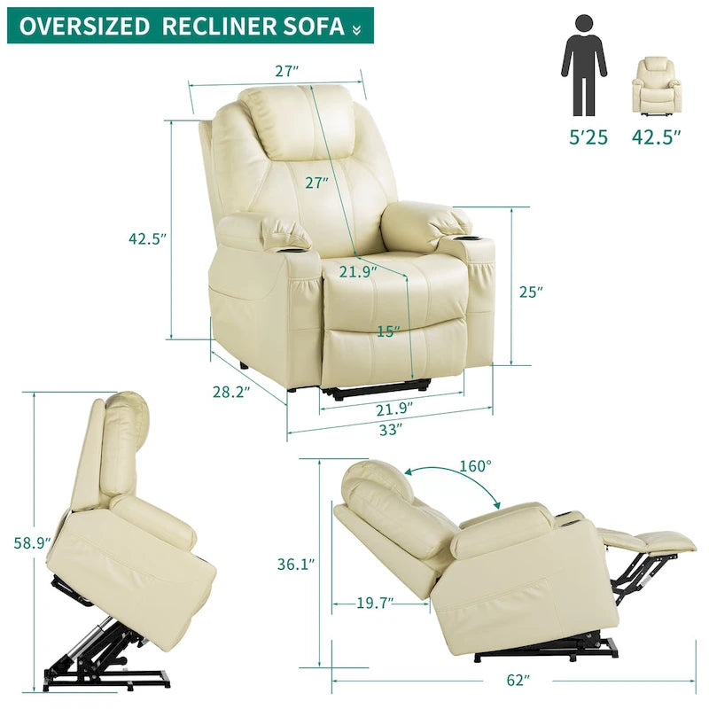 Moasis PU Massage Reclining Living Room Chair Power Lift Recliner Chair