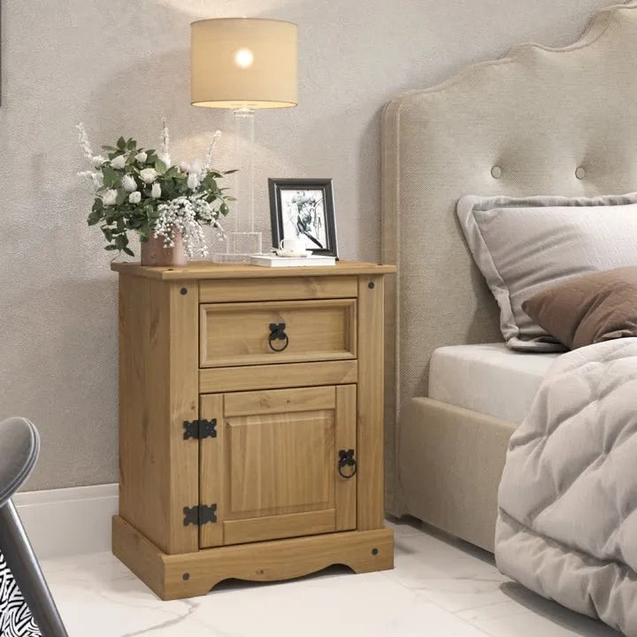 Wood Nighstand 1 Door 1 Drawer Corona Collection