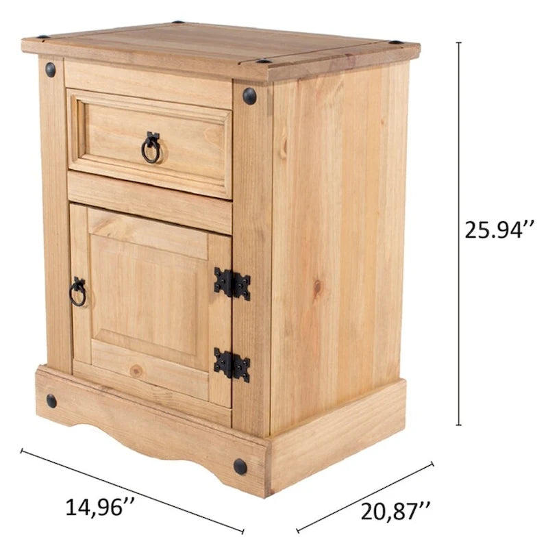 Wood Nighstand 1 Door 1 Drawer Corona Collection