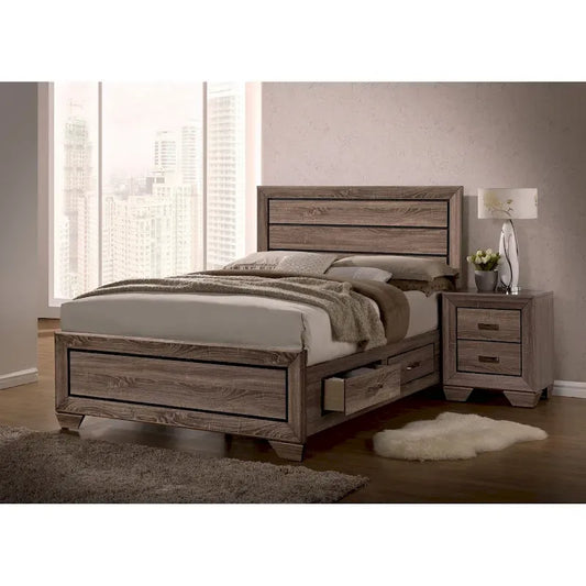 Wooden Bed in Washed Taupe