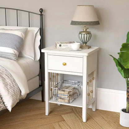 COSIEST Distressed White End Table with Drawer - 14D x 18W x 26.4H