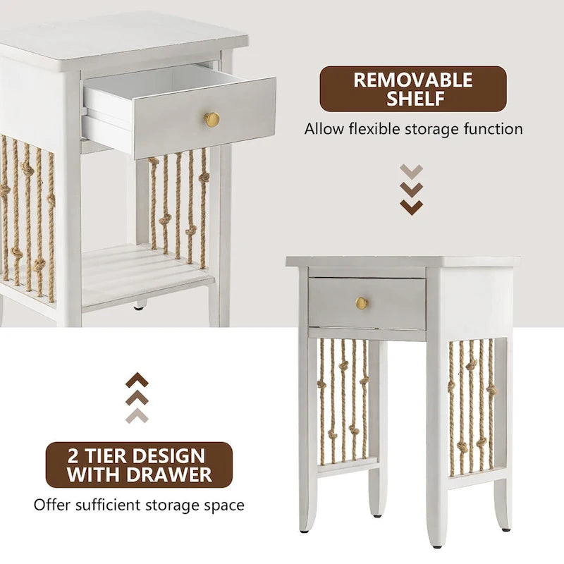 COSIEST Distressed White End Table with Drawer - 14D x 18W x 26.4H