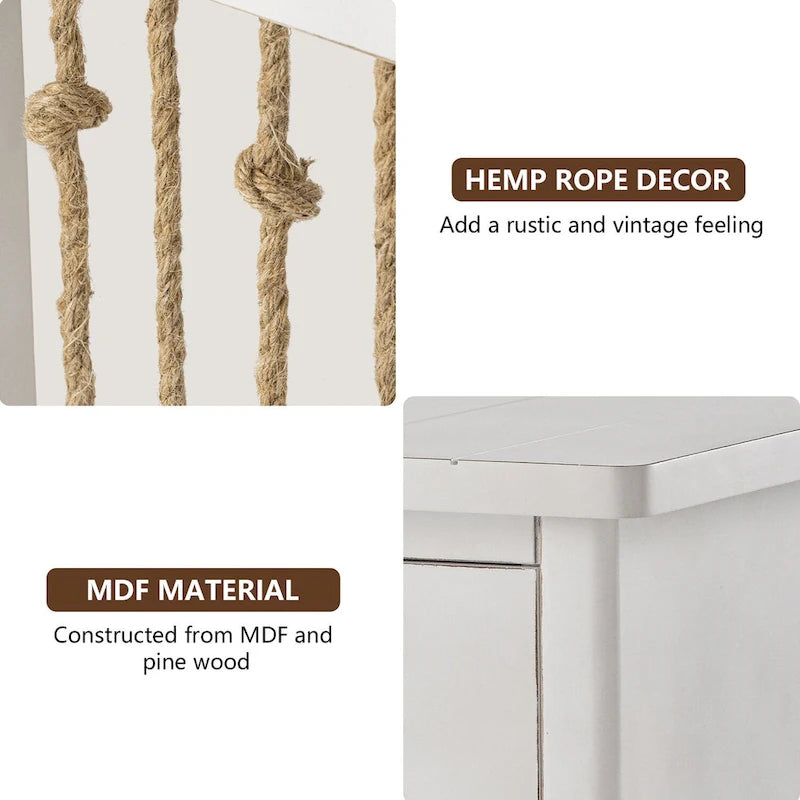 COSIEST Distressed White End Table with Drawer - 14D x 18W x 26.4H