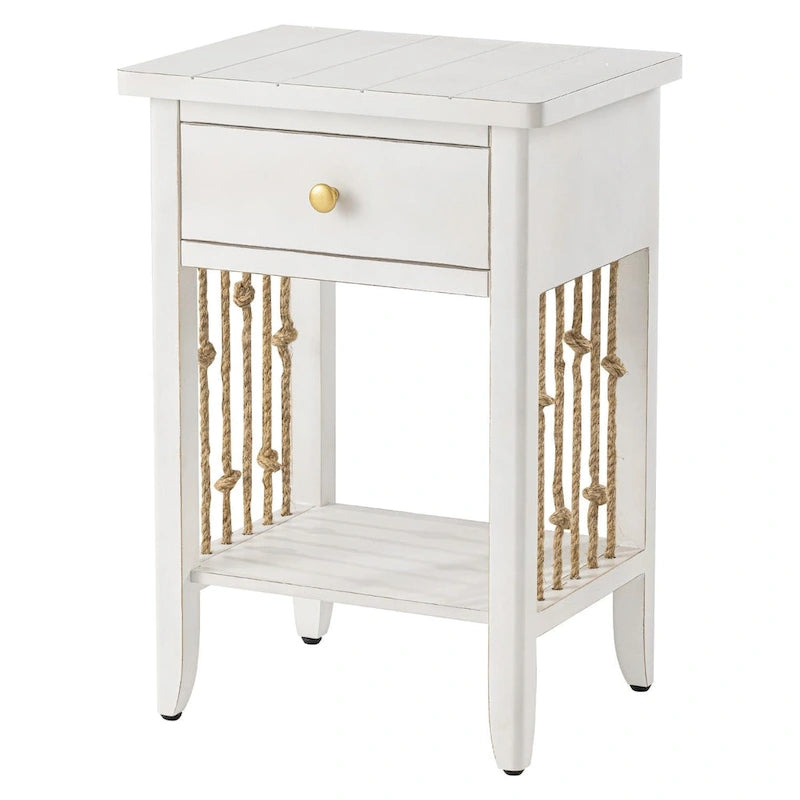 COSIEST Distressed White End Table with Drawer - 14D x 18W x 26.4H