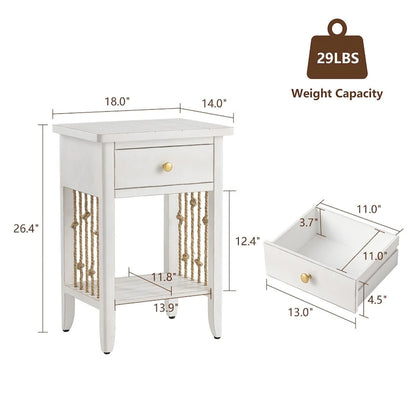 COSIEST Distressed White End Table with Drawer - 14D x 18W x 26.4H