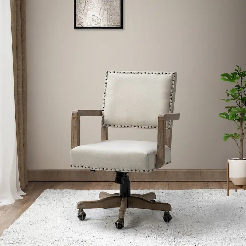 Taresa Modern Mid-Back Swivel Height Adjustable Task Chair with Nailhead Trim by HULALA HOME