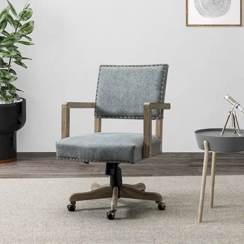 Taresa Modern Mid-Back Swivel Height Adjustable Task Chair with Nailhead Trim by HULALA HOME