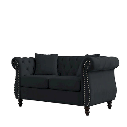 58.8 Chesterfield Sofa Black Velvet for Living Room, 2 Seater Sofa Tufted Couch with Rolled Arms and Nailhead for Living Room,