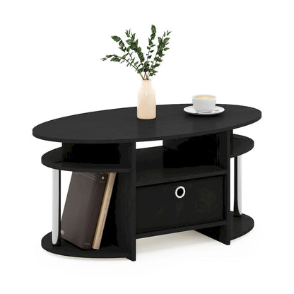 Furinno JAYA Simple Design Oval Coffee Table with Bin