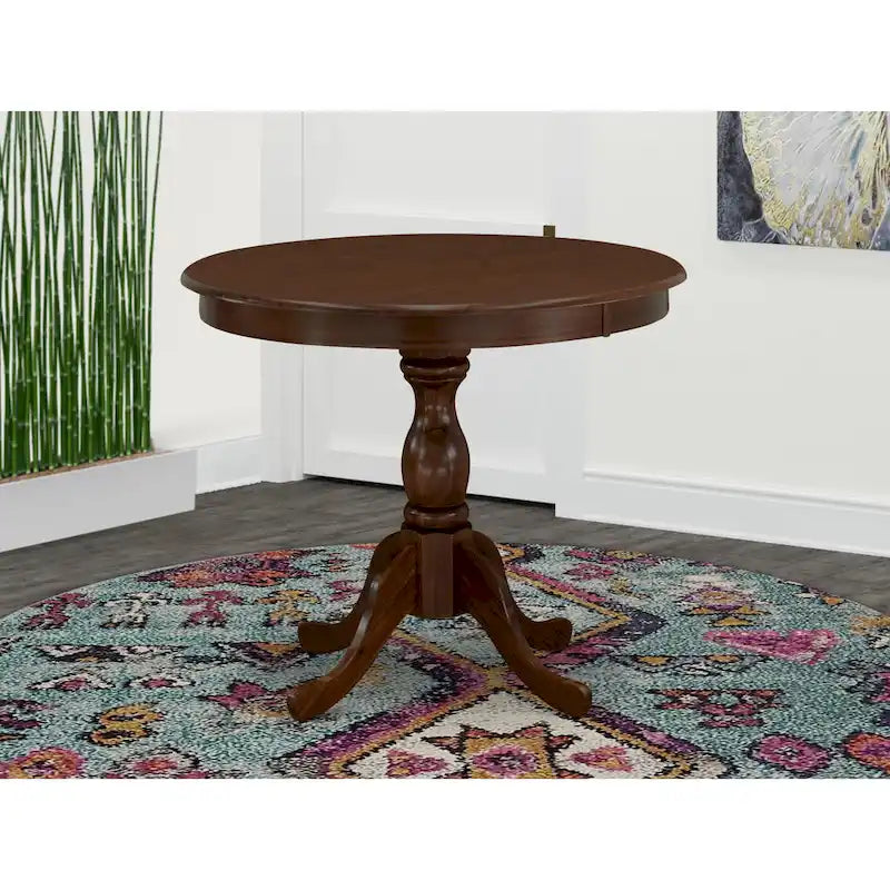 East West Furniture Dining Room Table - a Round kitchen Table Top with Pedestal Base, (Finish Options Available)