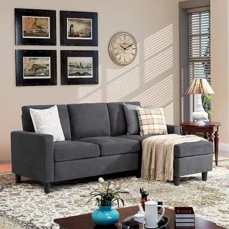 Futzca Linen Upholstered L-shaped Sectional Sofa w/ Reversible Chaise