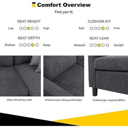 Futzca Linen Upholstered L-shaped Sectional Sofa w/ Reversible Chaise