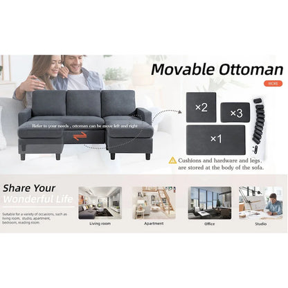 Futzca Linen Upholstered L-shaped Sectional Sofa w/ Reversible Chaise