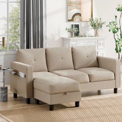 Futzca Linen Upholstered L-shaped Sectional Sofa w/ Reversible Chaise