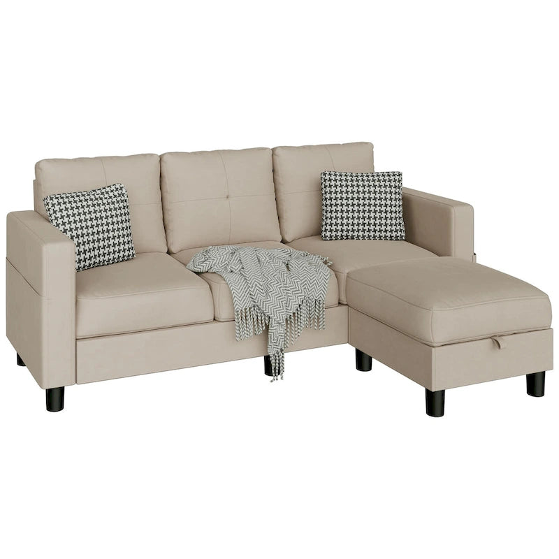 Futzca Linen Upholstered L-shaped Sectional Sofa w/ Reversible Chaise