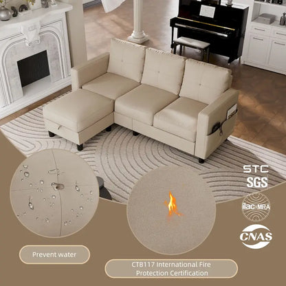 Futzca Linen Upholstered L-shaped Sectional Sofa w/ Reversible Chaise