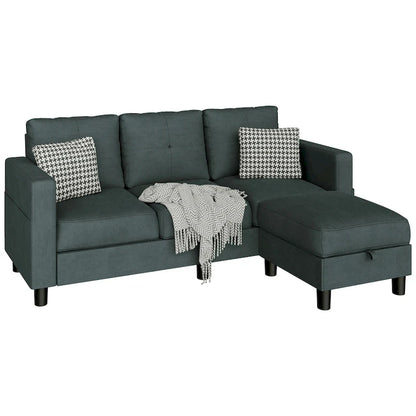 Futzca Linen Upholstered L-shaped Sectional Sofa w/ Reversible Chaise