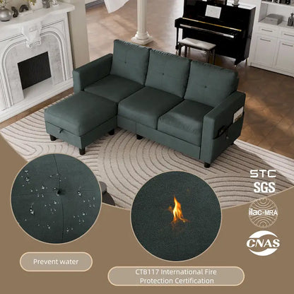 Futzca Linen Upholstered L-shaped Sectional Sofa w/ Reversible Chaise