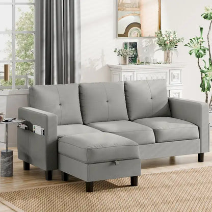 Futzca Linen Upholstered L-shaped Sectional Sofa w/ Reversible Chaise