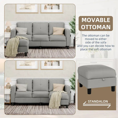 Futzca Linen Upholstered L-shaped Sectional Sofa w/ Reversible Chaise