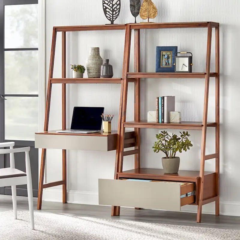 Lifestorey Nordic Ladder Desk and Bookshelf 2-Piece Set