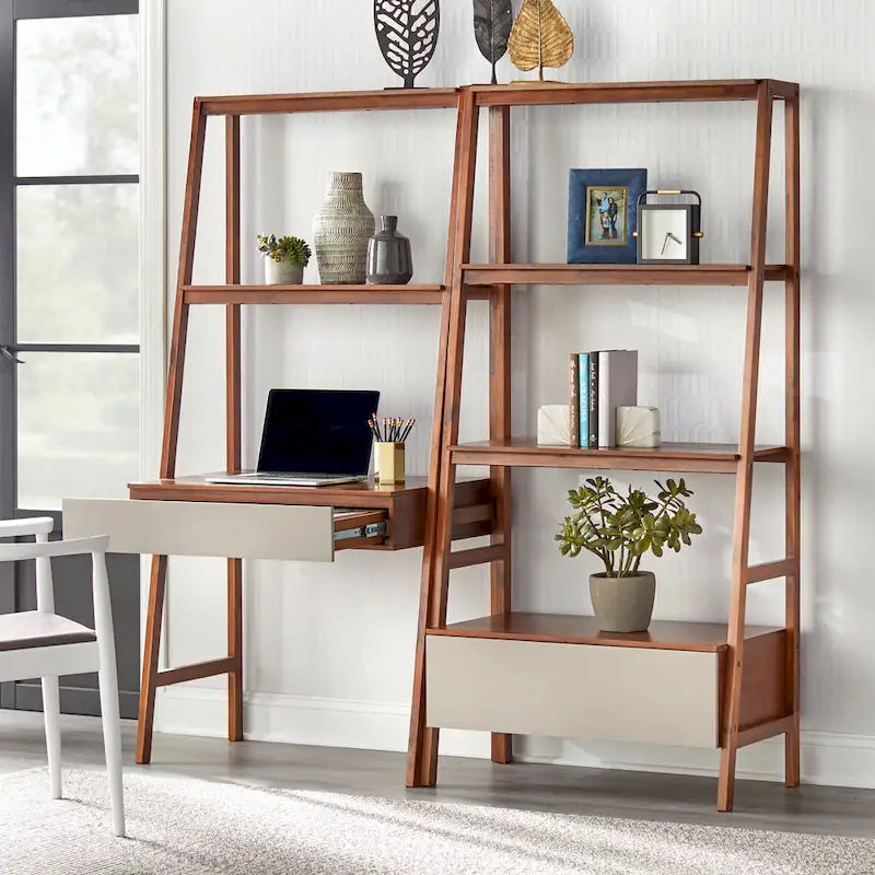Lifestorey Nordic Ladder Desk and Bookshelf 2-Piece Set