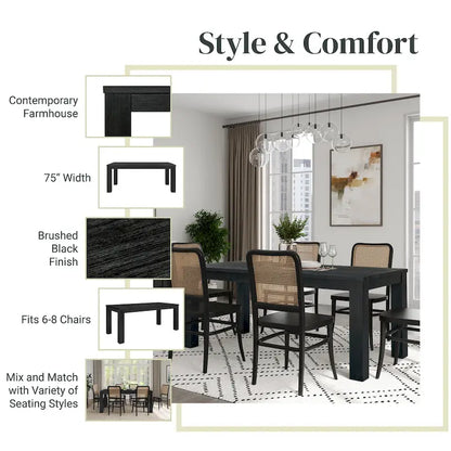 Bedford 75-inch Rectangular Dining Table Square Legs