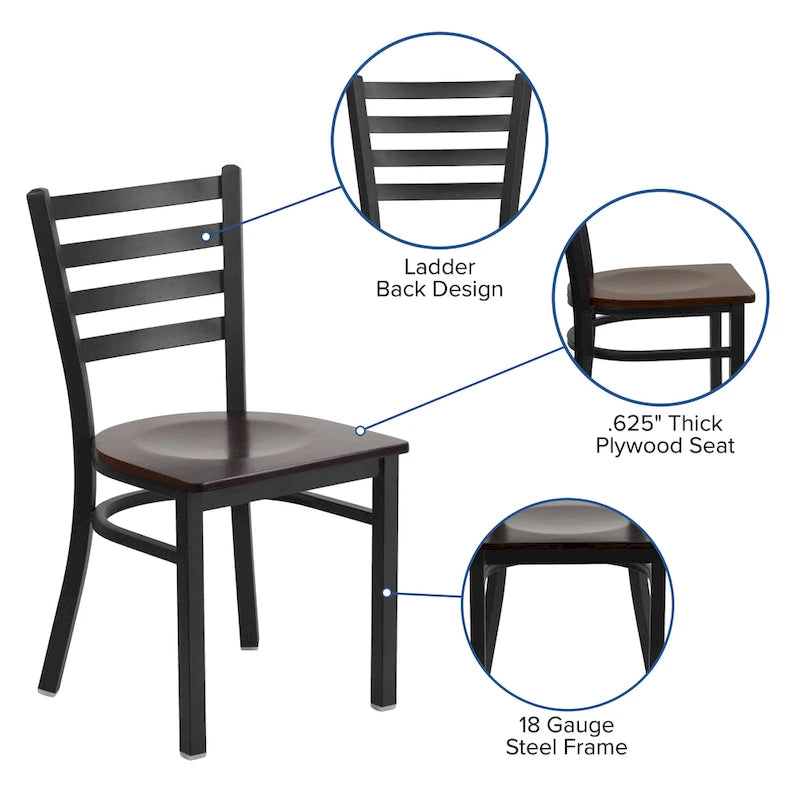 Ladder Back Metal Restaurant Chair - 16.5W x 17D x 32.25H - 16.5W x 17D x 32.25H