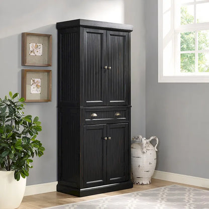 Crosley Seaside Kitchen Pantry in Distressed Black Finish
