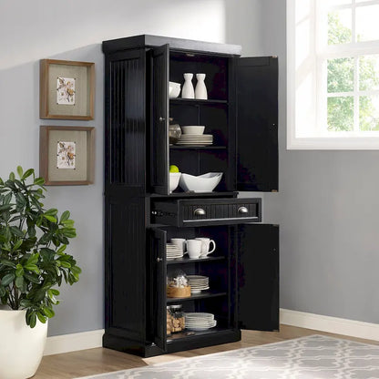 Crosley Seaside Kitchen Pantry in Distressed Black Finish