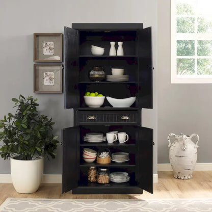 Crosley Seaside Kitchen Pantry in Distressed Black Finish