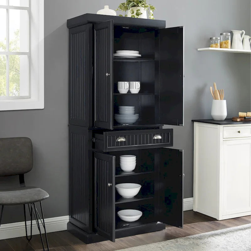 Crosley Seaside Kitchen Pantry in Distressed Black Finish