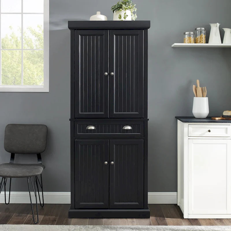 Crosley Seaside Kitchen Pantry in Distressed Black Finish