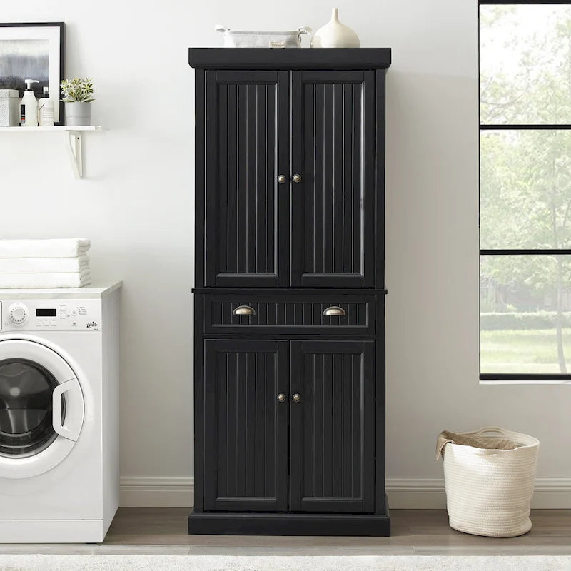 Crosley Seaside Kitchen Pantry in Distressed Black Finish