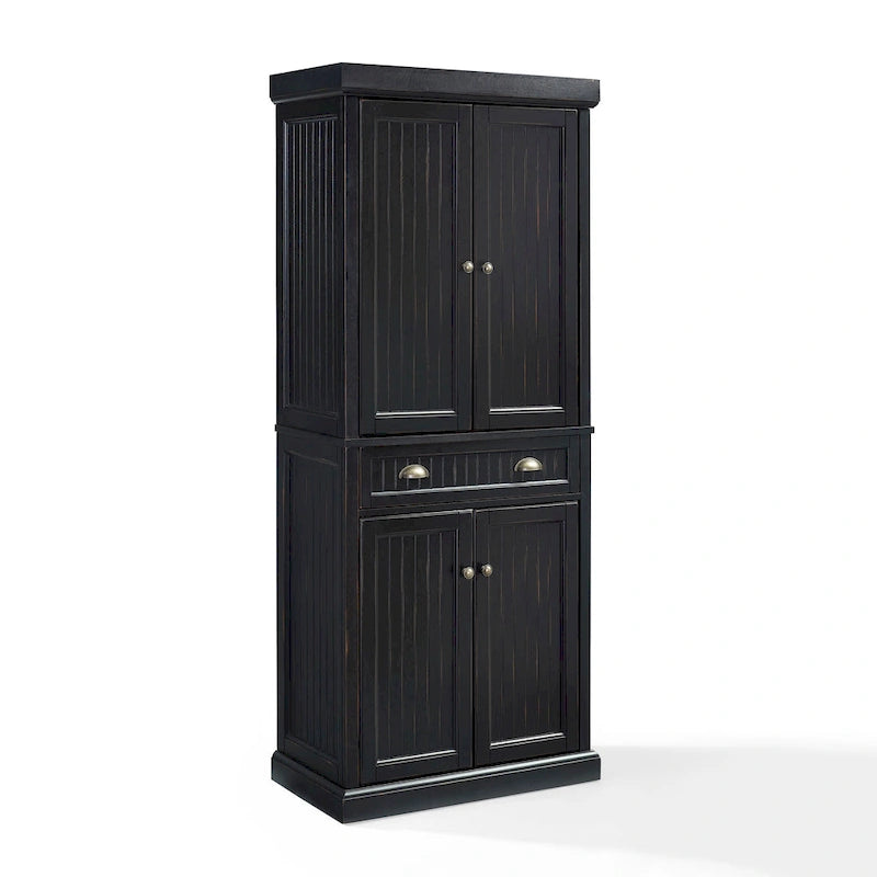Crosley Seaside Kitchen Pantry in Distressed Black Finish