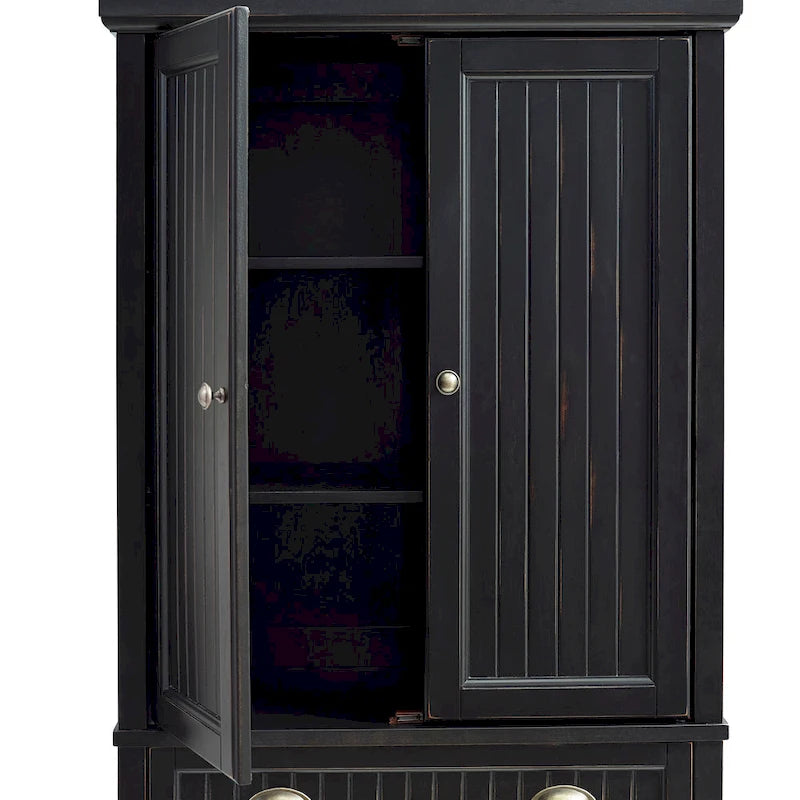 Crosley Seaside Kitchen Pantry in Distressed Black Finish
