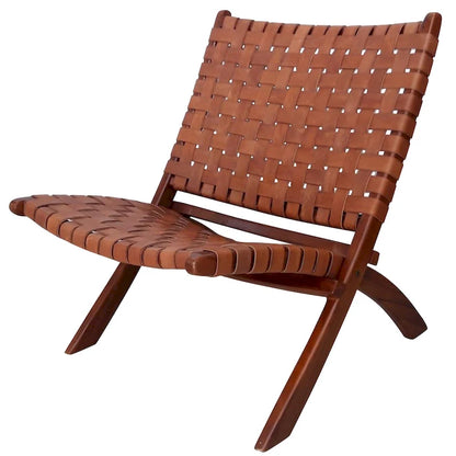 StyleCraft Brown Basket Weave Leather Lounge Chair