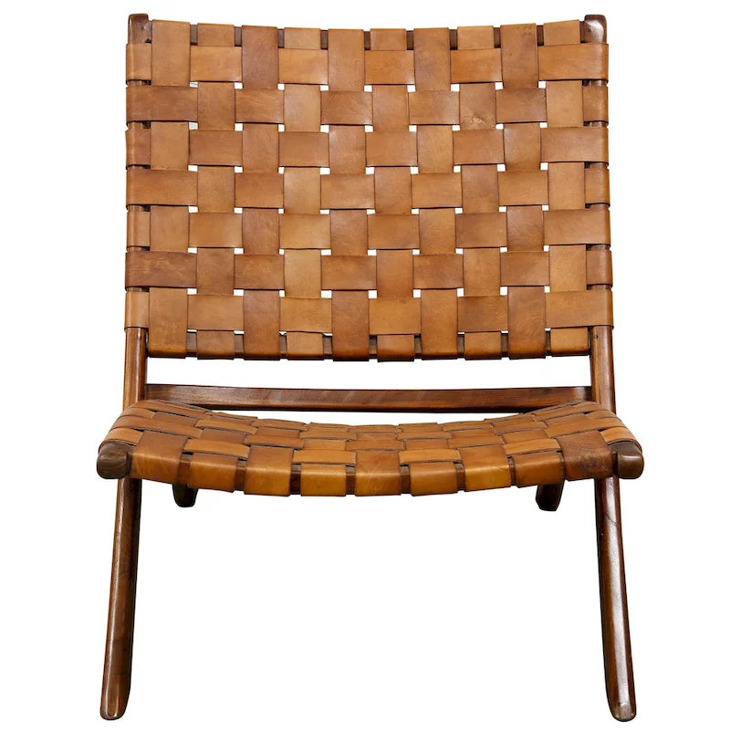 StyleCraft Brown Basket Weave Leather Lounge Chair