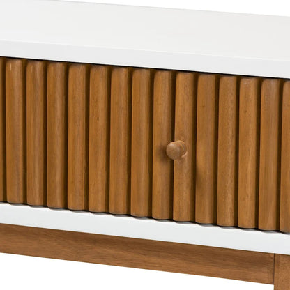 Odile Mid-Century Modern Two-Tone Natural Brown and White Bayur Wood 1-Drawer Console Table