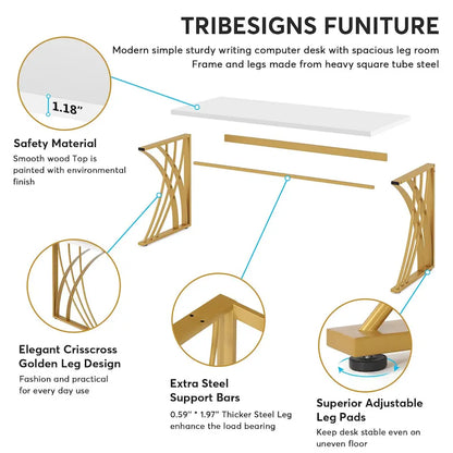 55 inch Modern White Computer Desk