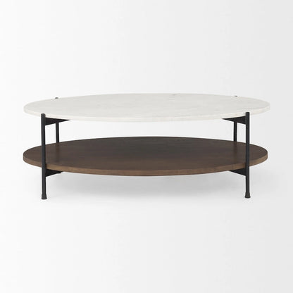 Larkin White Marble Top w/ Dark Brown Wood Shelf Oval Coffee Table