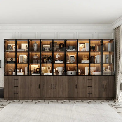 Aluminum and Glass Lighted Cabinet Customizable for Buffet/Bookshelf