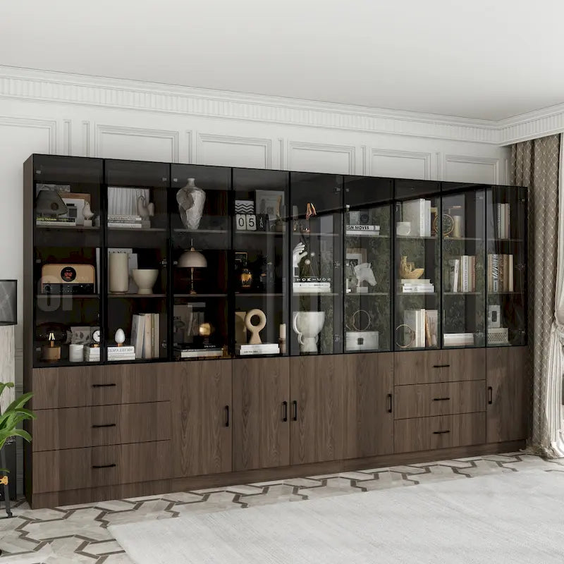 Aluminum and Glass Lighted Cabinet Customizable for Buffet/Bookshelf