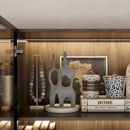 Aluminum and Glass Lighted Cabinet Customizable for Buffet/Bookshelf