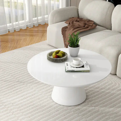 SHYFOY Modern Cone Coffee Table for Living Room, High Gloss Finish, 35.4in Diameter, Black or White